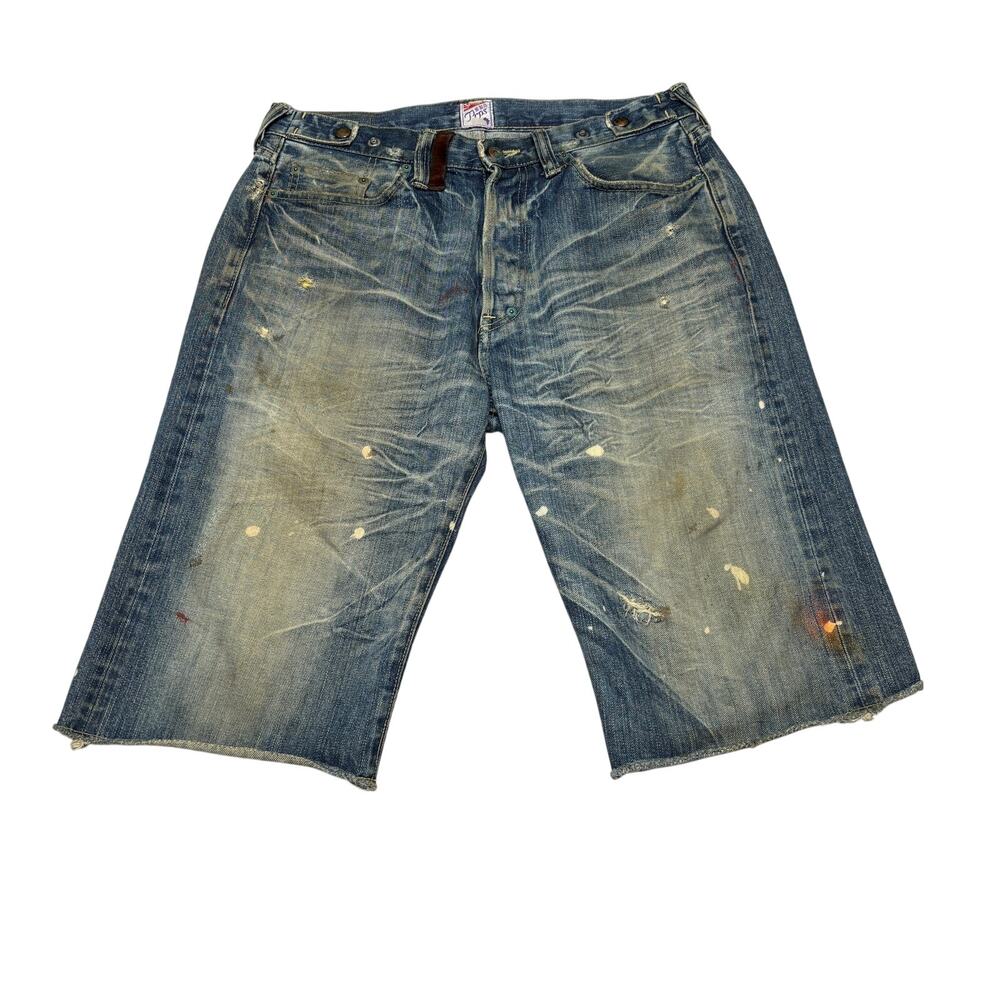 PRPS Distressed Denim 13.5" Shorts Men's 32 Paint Splatter Whiskers Jorts